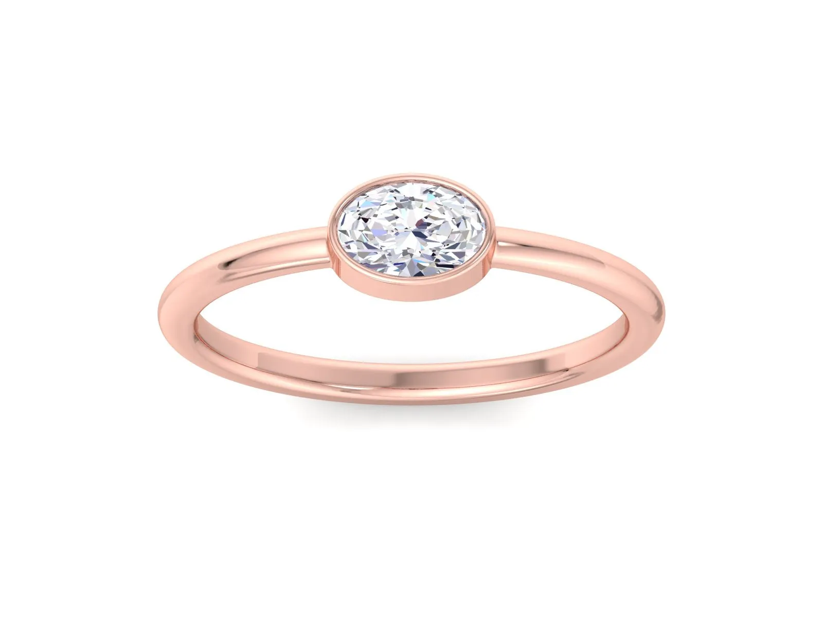 0.500 TCW Oval Lab Created Diamond Bezal Solitaire Engagement Ring