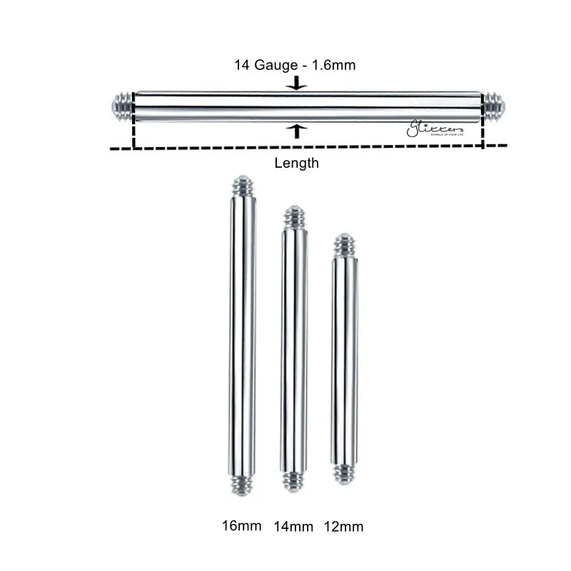 14GA 316L Surgical Stainless Steel Straight Barbell Replacement