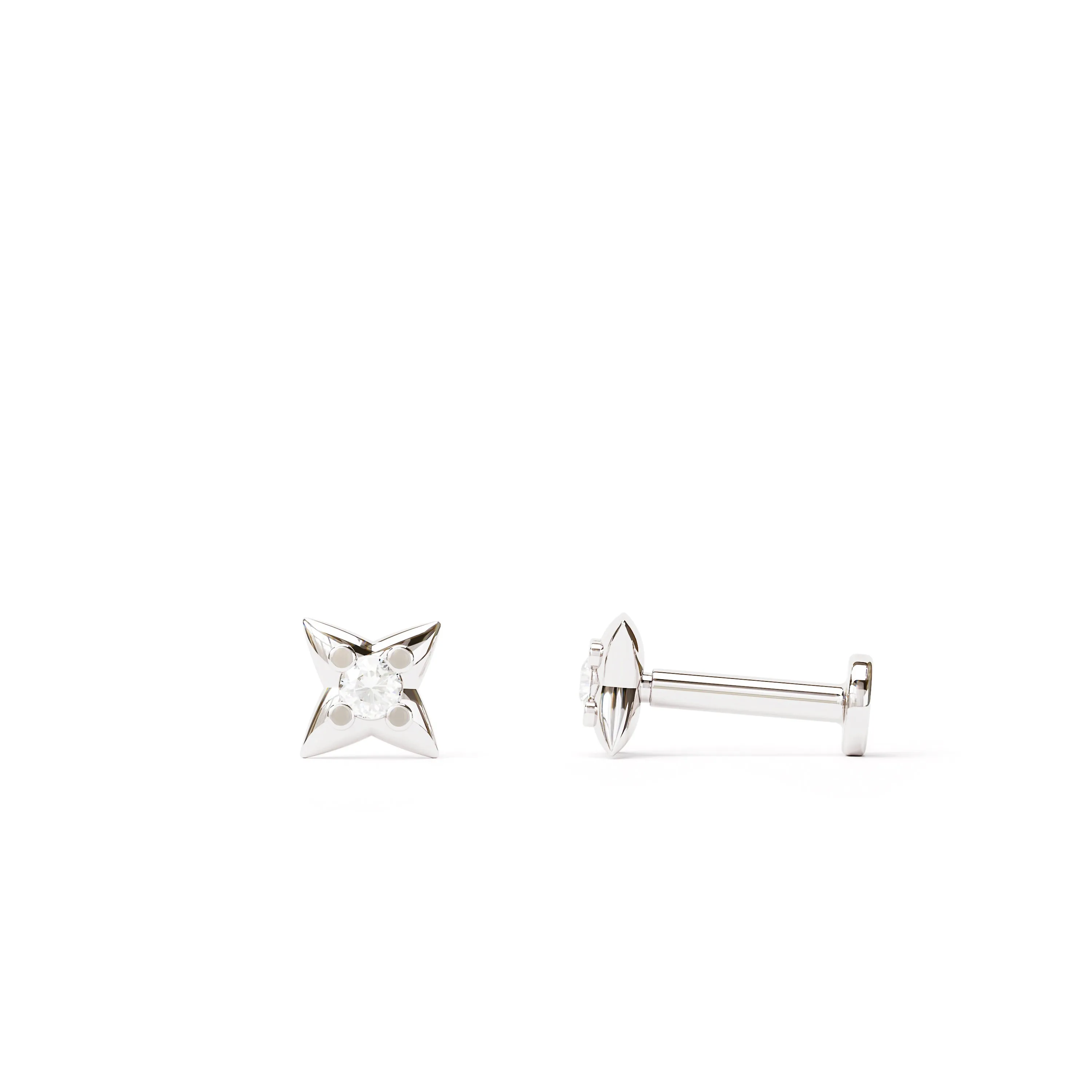 14K Gold Prong-Set Diamond Starburst Stud