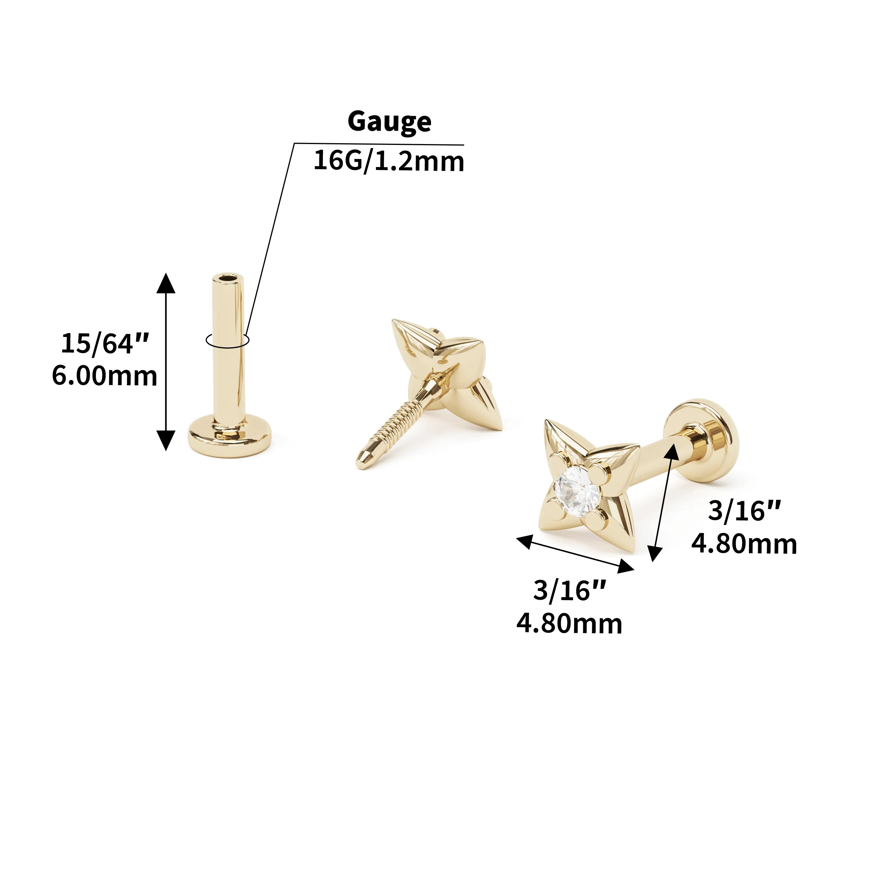 14K Gold Prong-Set Diamond Starburst Stud