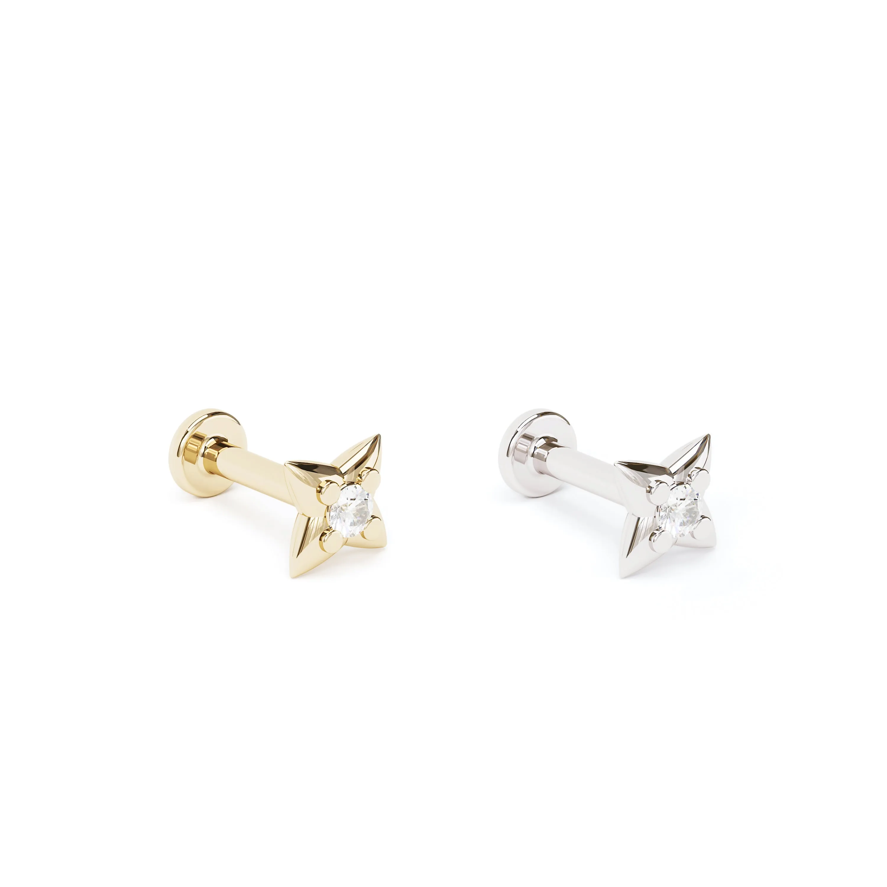 14K Gold Prong-Set Diamond Starburst Stud