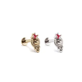 14K Gold Prong-Set Ruby Beaded Stud