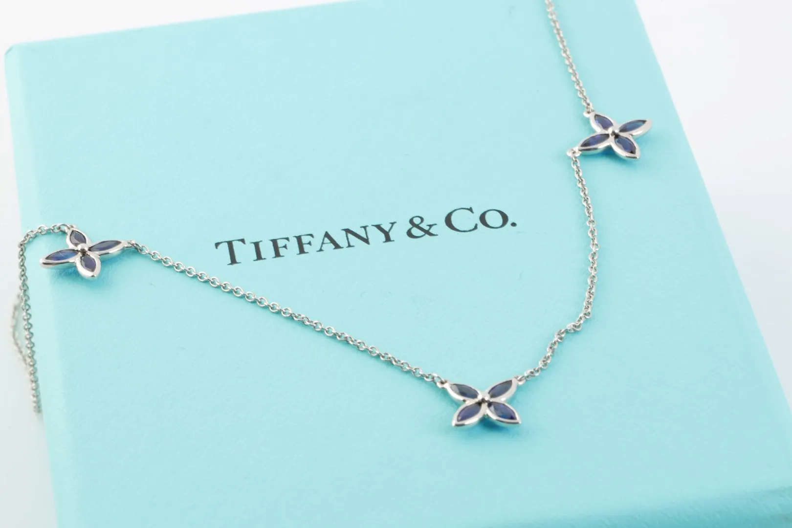 16.5" Tiffany & Co. 950 Platinum Sapphire Victoria Station Necklace (3.87g.)