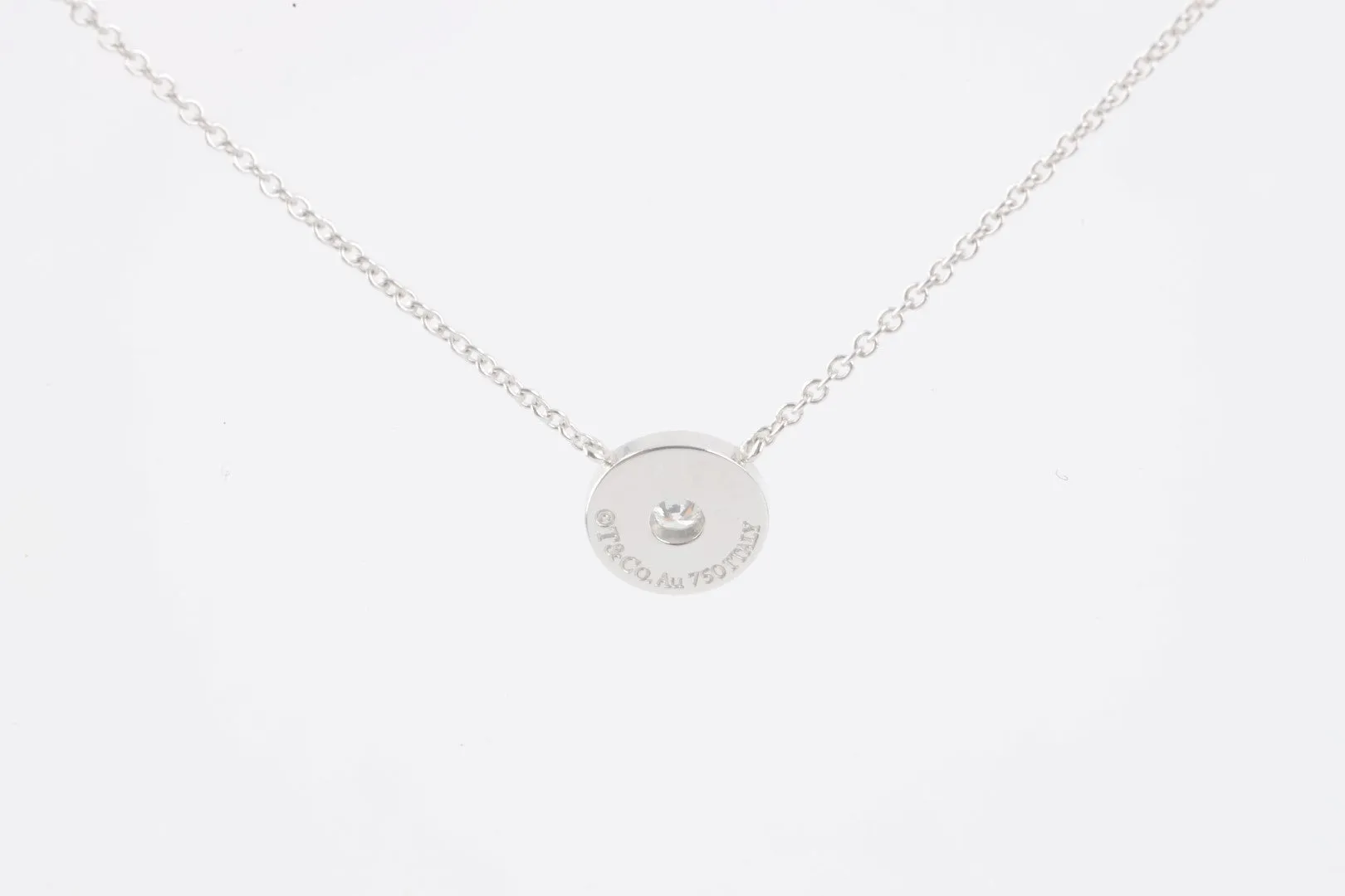 16" Tiffany & Co. 18k White Gold Diamond 1837 Circle Pendant Necklace (2.70g.)