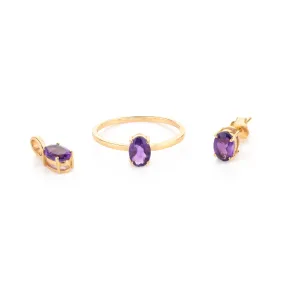 18K Gold Amethyst Combo Jewelry Set