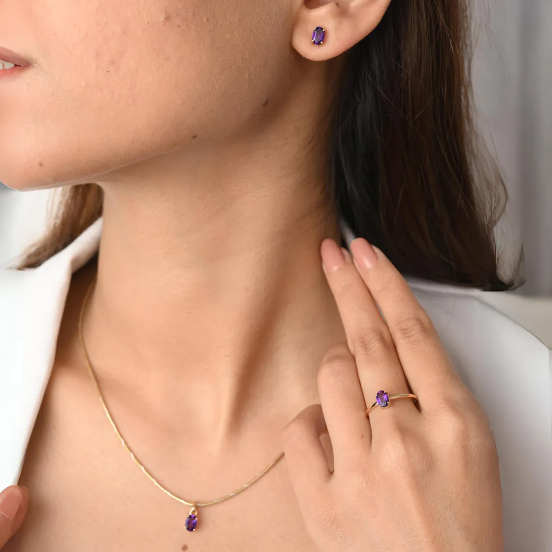 18K Gold Amethyst Combo Jewelry Set