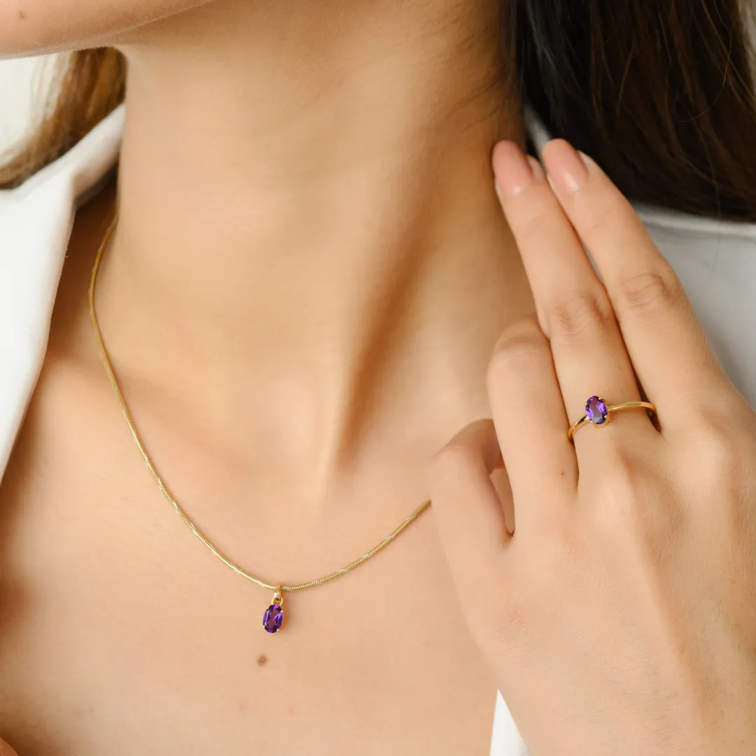 18K Gold Amethyst Combo Jewelry Set