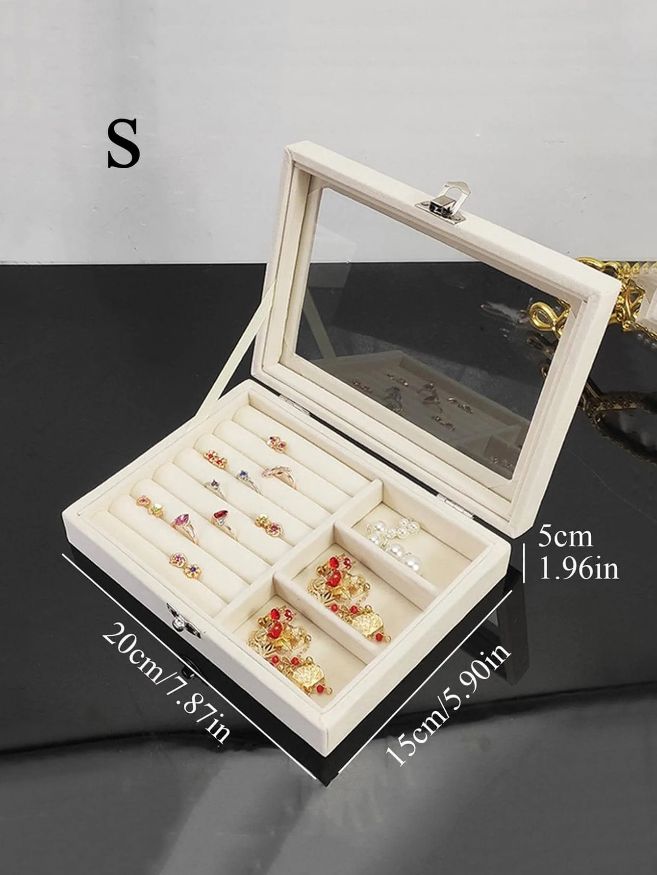 1pc Multi-grid Jewelry Storage Box, Modern Fabric Dust-proof Jewelry Storage Box For Desk