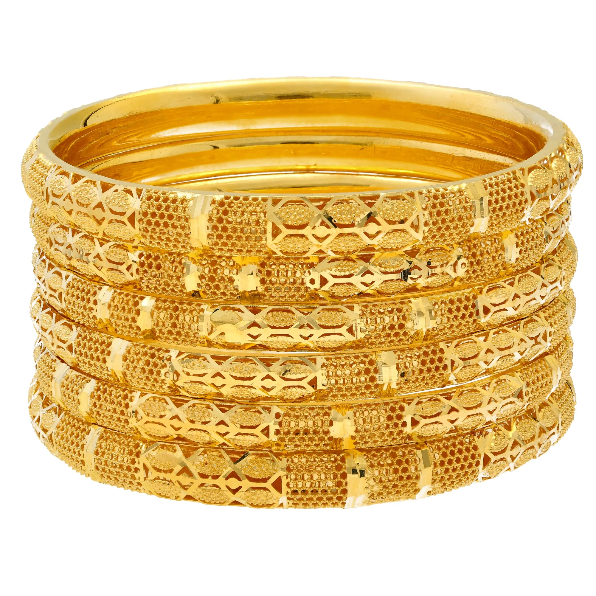 22K Yellow Gold Bangle Set of 6 (83gm)