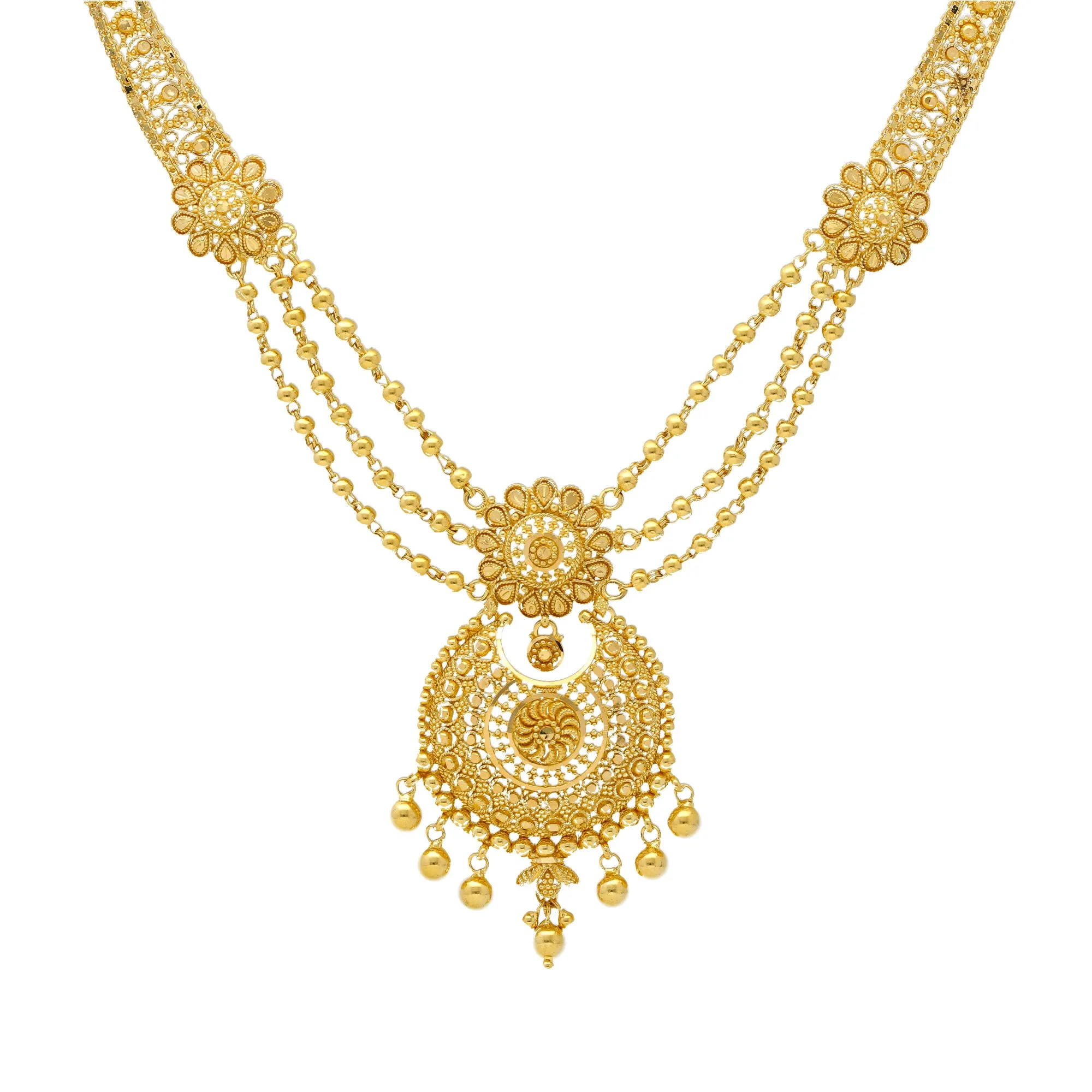 22K Yellow Gold Beaded Filigree Necklace Set (41.4gm)