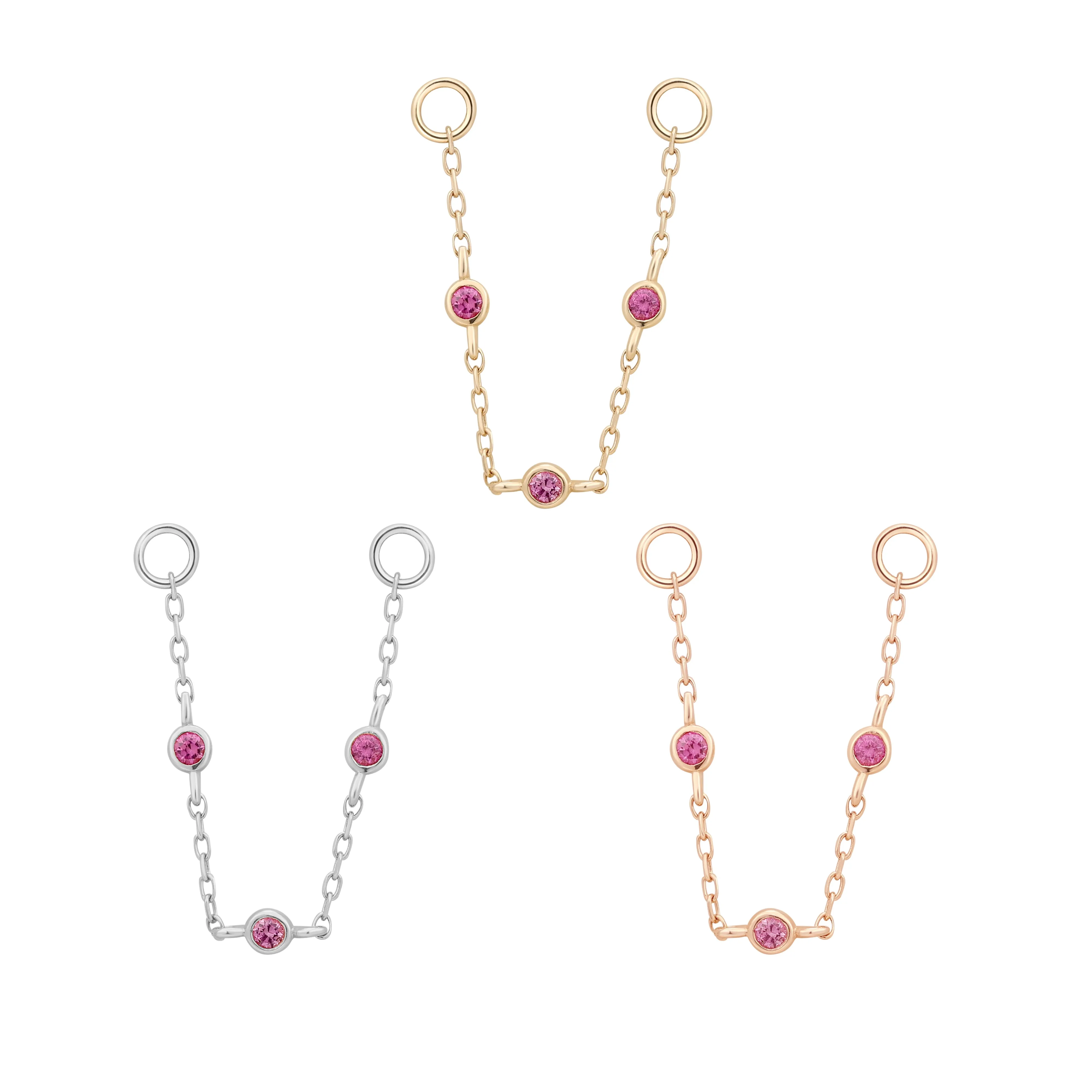 3 Bezel Pink Sapphire Chain