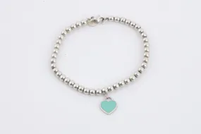 7" Tiffany & Co. 925 Silver Blue Enamel Heart Tag Bracelet (5.56g.)