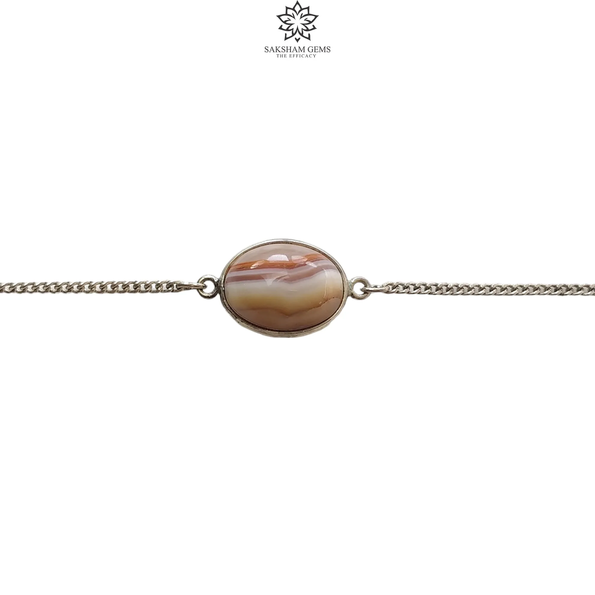 925 Sterling Silver Bracelet : 4.12gms Natural Agate Gemstone Plain Oval Shape Bezel Set Chain Bracelet 8"