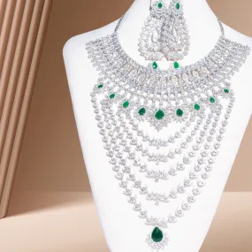 Aella Crystal & Emerald Necklace & Earring Set By Jaipur Rose Luxury Indian Jewelry Online