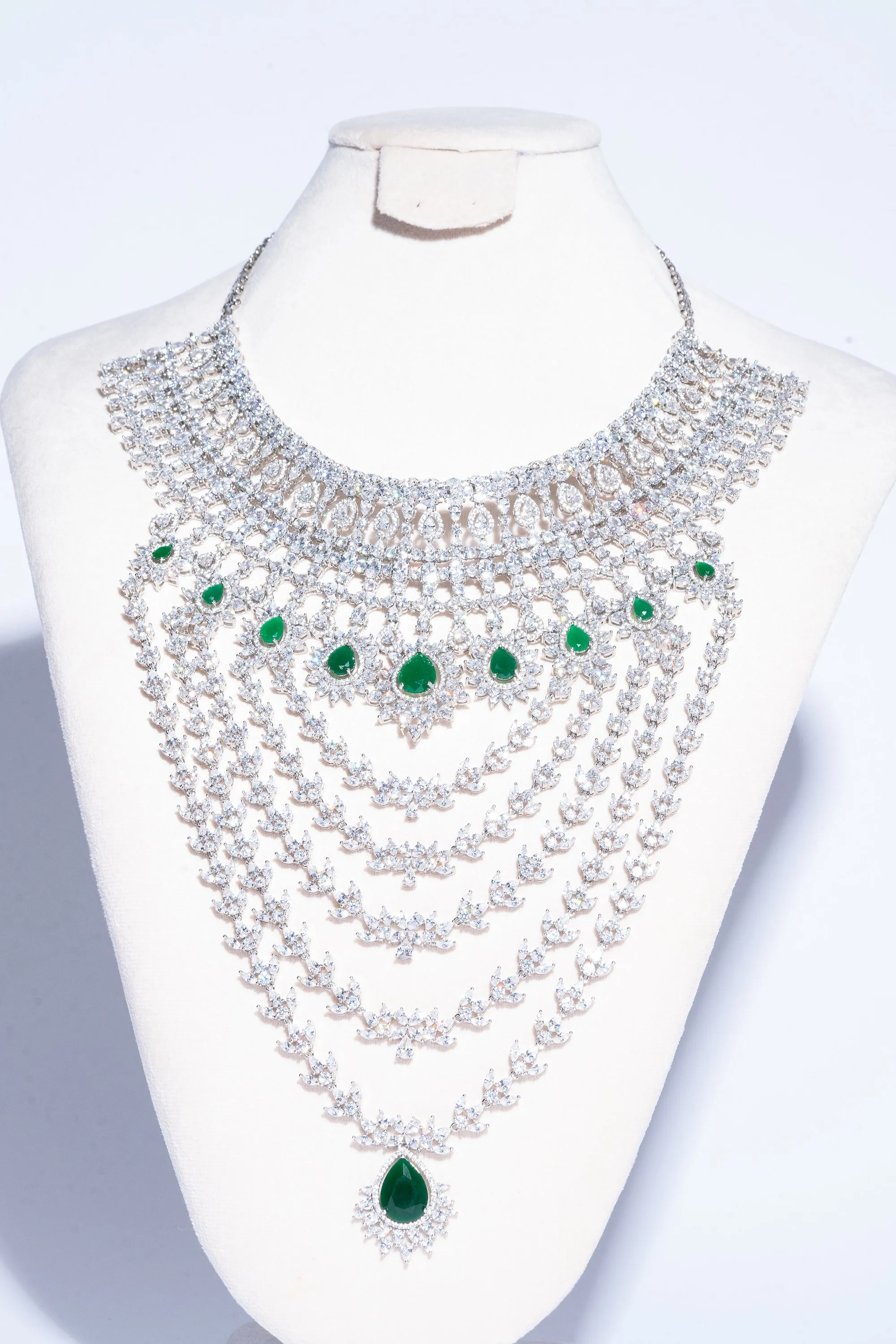 Aella Crystal & Emerald Necklace & Earring Set By Jaipur Rose Luxury Indian Jewelry Online