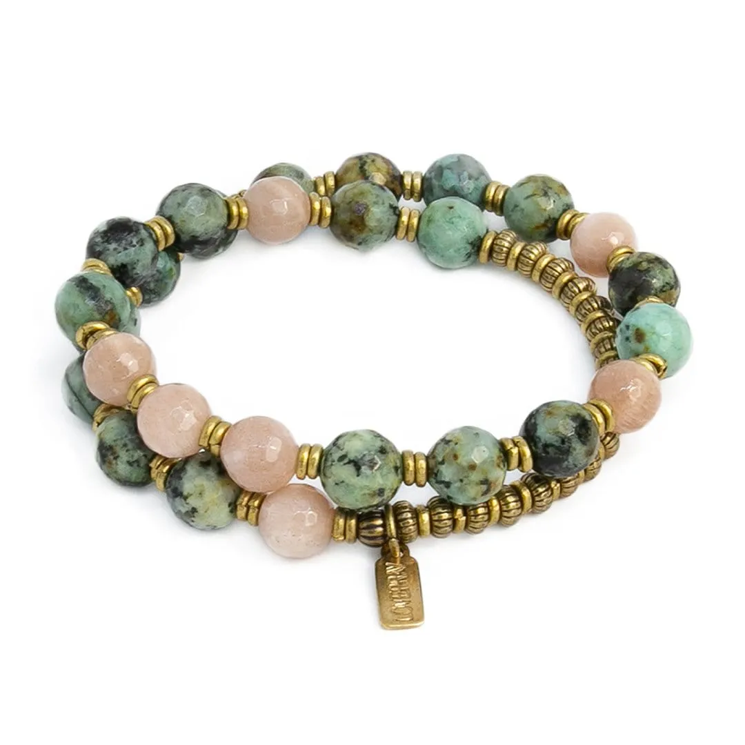 African Turquoise and Sunstone Mala Bracelet