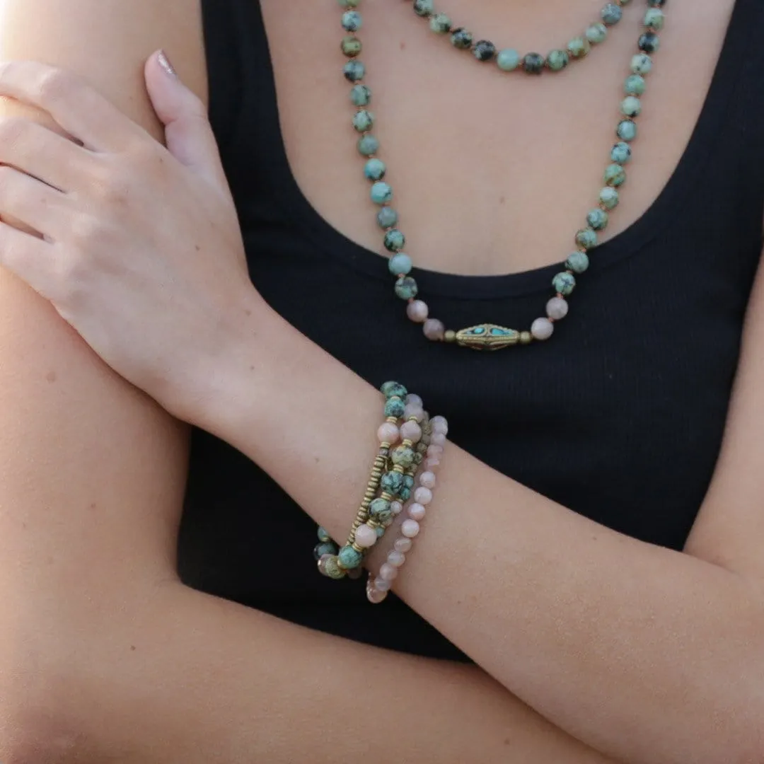 African Turquoise and Sunstone Mala Bracelet