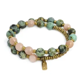 African Turquoise and Sunstone Mala Bracelet