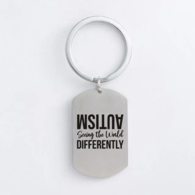 Autism Stainless Steel Keychain Jigsaw Puzzle Piece Autism Pendants Keyring DIY Jewelry Car Key Gift For Men Women