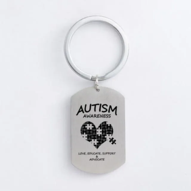 Autism Stainless Steel Keychain Jigsaw Puzzle Piece Autism Pendants Keyring DIY Jewelry Car Key Gift For Men Women