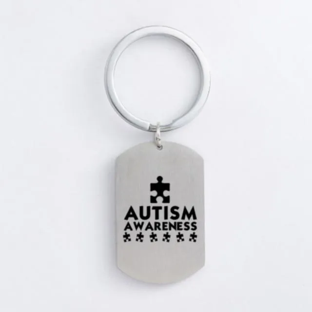 Autism Stainless Steel Keychain Jigsaw Puzzle Piece Autism Pendants Keyring DIY Jewelry Car Key Gift For Men Women