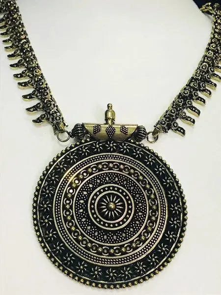 Beautiful Oxidized Chakra Pendant Long Chain Imitation Jewelry