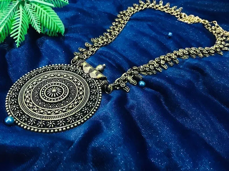 Beautiful Oxidized Chakra Pendant Long Chain Imitation Jewelry