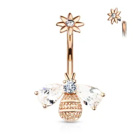 Belly Ring - Bee Cubic Zirconia Wings - Clear Gem