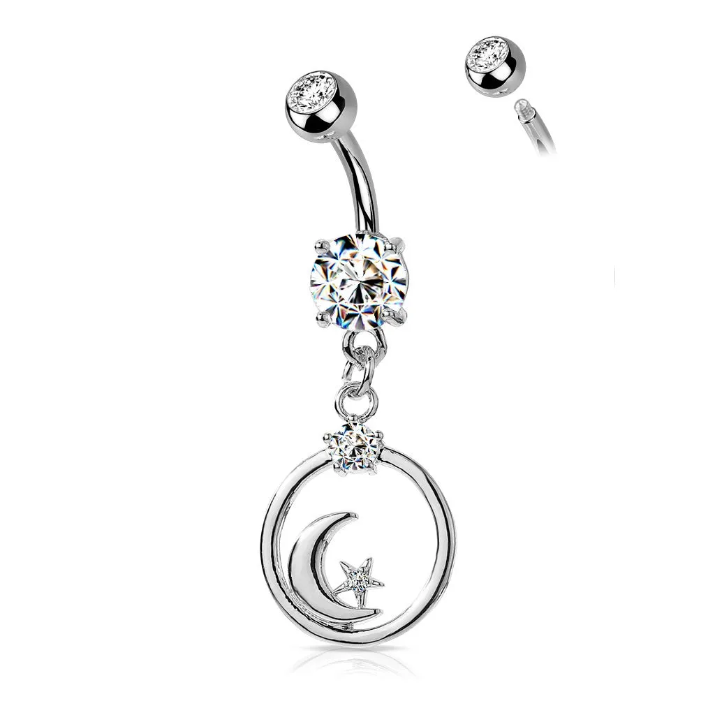 Belly Ring - Crescent Moon Cubic Zirconia