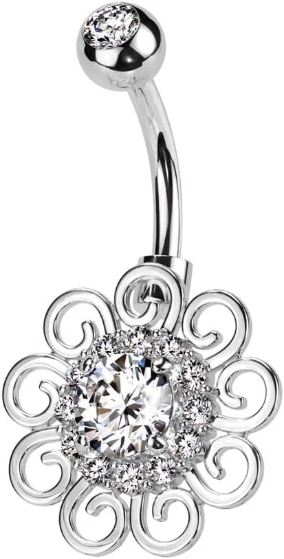 Belly Ring - Cubic Zirconia - Filigree Edge