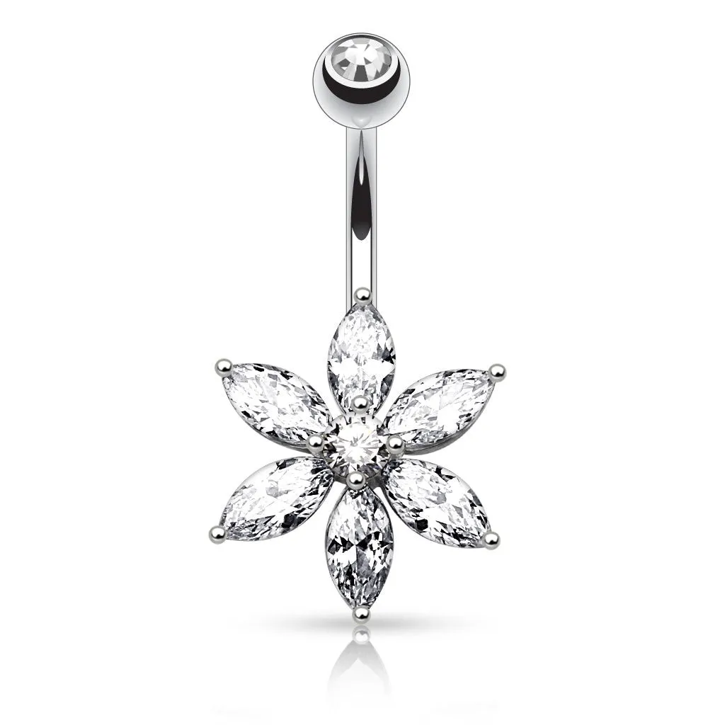 Belly Ring - Cubic Zirconia - Flower