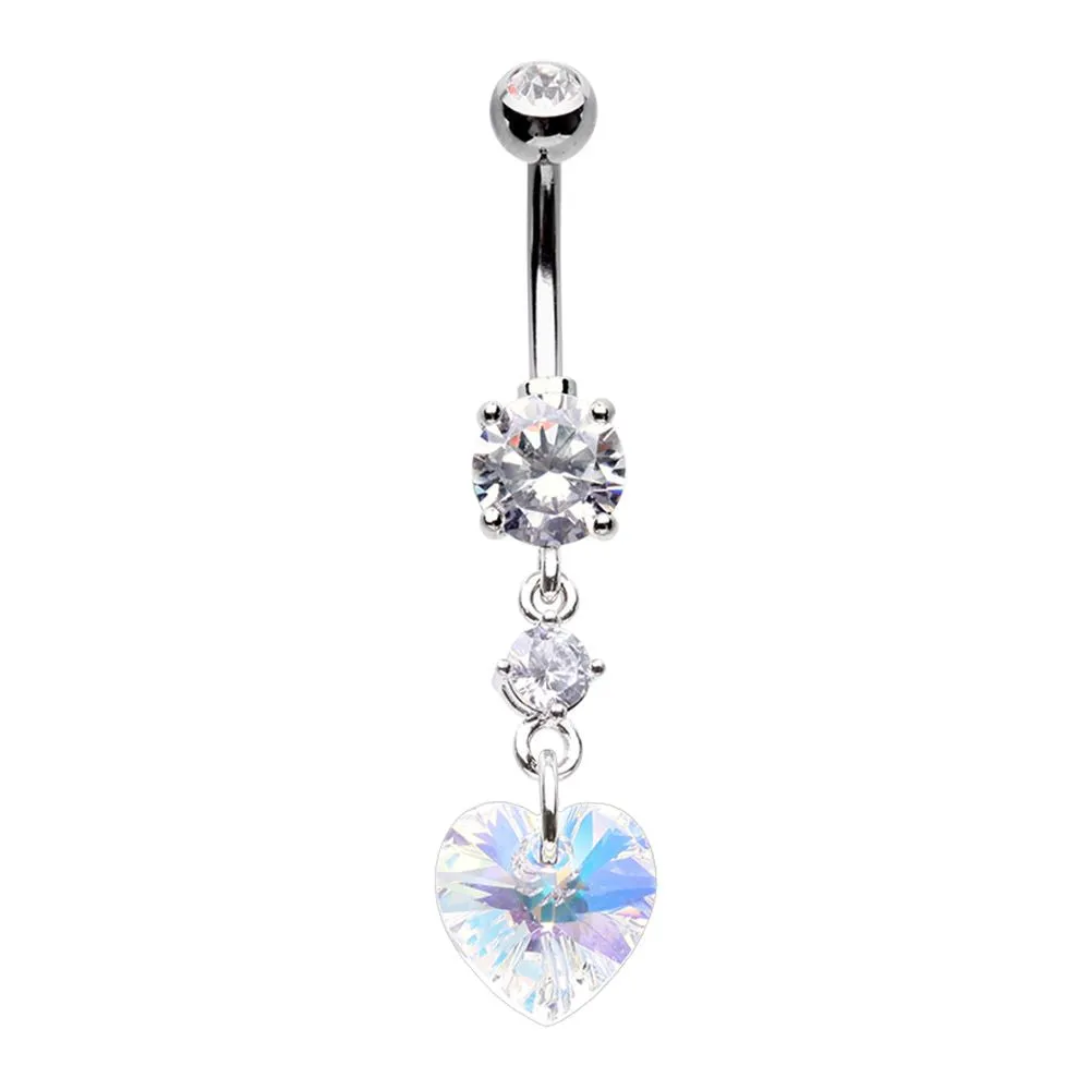 Belly Ring - Cubic Zirconia Heart Iridescent