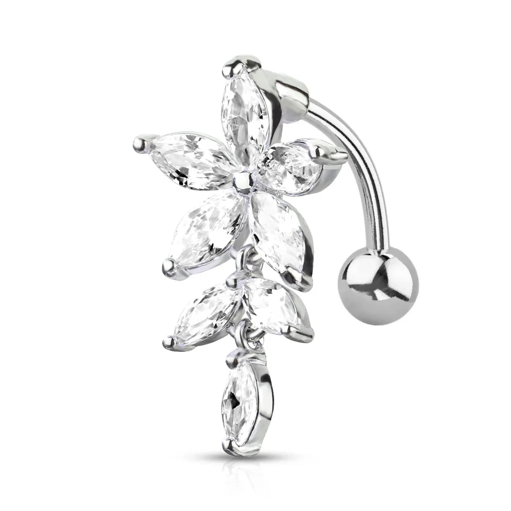 Belly Ring - Flower Marquise Cubic Zirconia