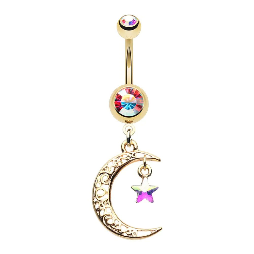 Belly Ring - Moon, Star Sparkle