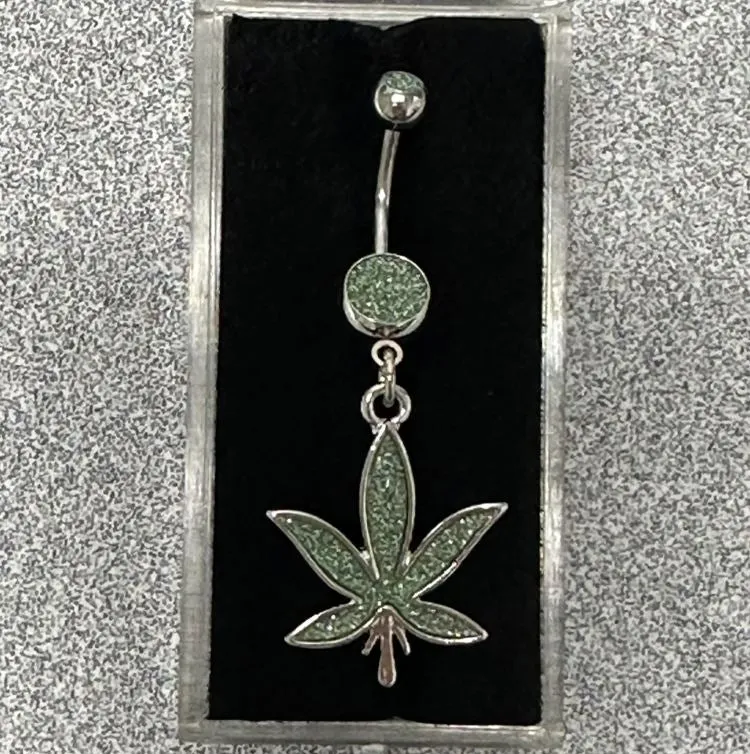 Belly Ring - Pot Leaf - Green