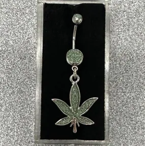 Belly Ring - Pot Leaf - Green