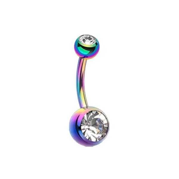 Belly Ring - Rainbow Double Gem