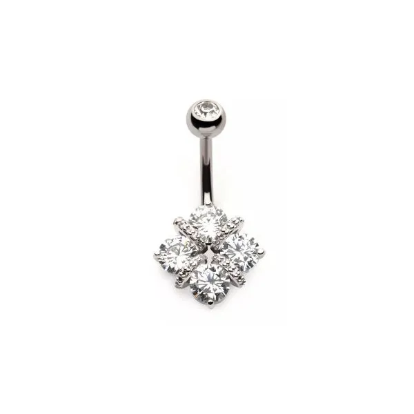 Belly Ring - Square Flower -Cubic Zirconia