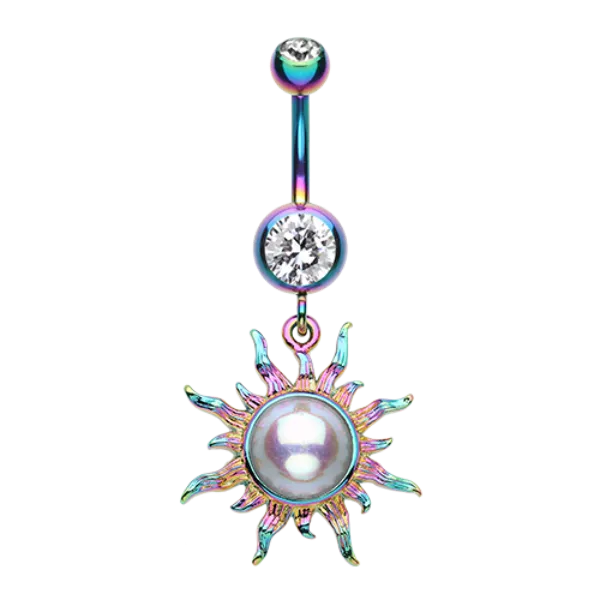 Belly Ring - Sun Rainbow - Clear Gem