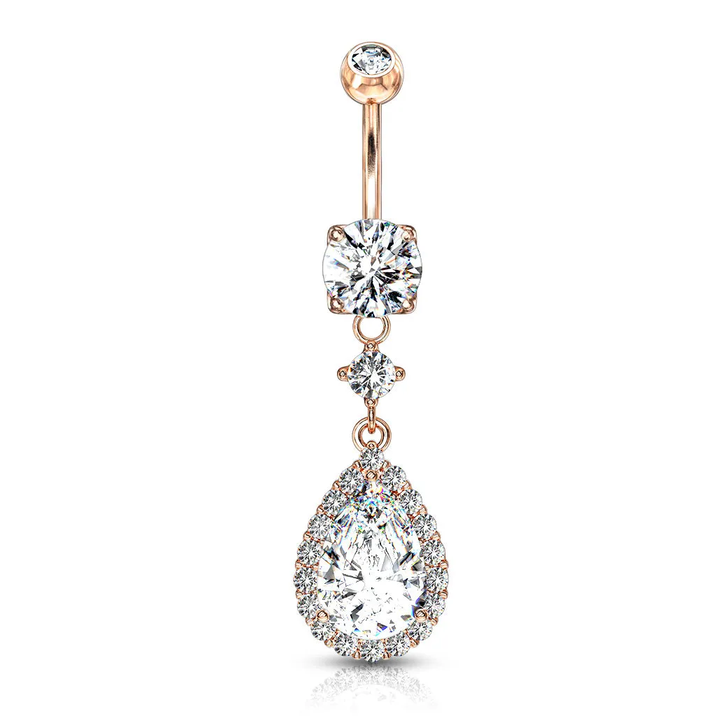 Belly Ring - Teardrop Cubic Zirconia -  Rosegold