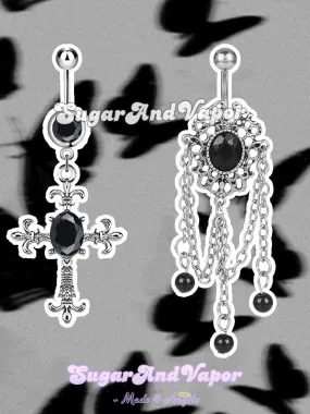 Black Crystals Goth Belly Ring