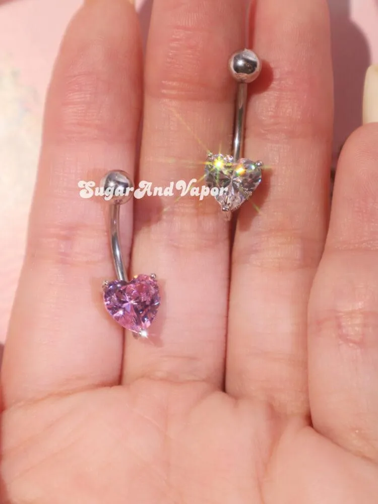 Bling Y2K Crystals Heart Belly Ring