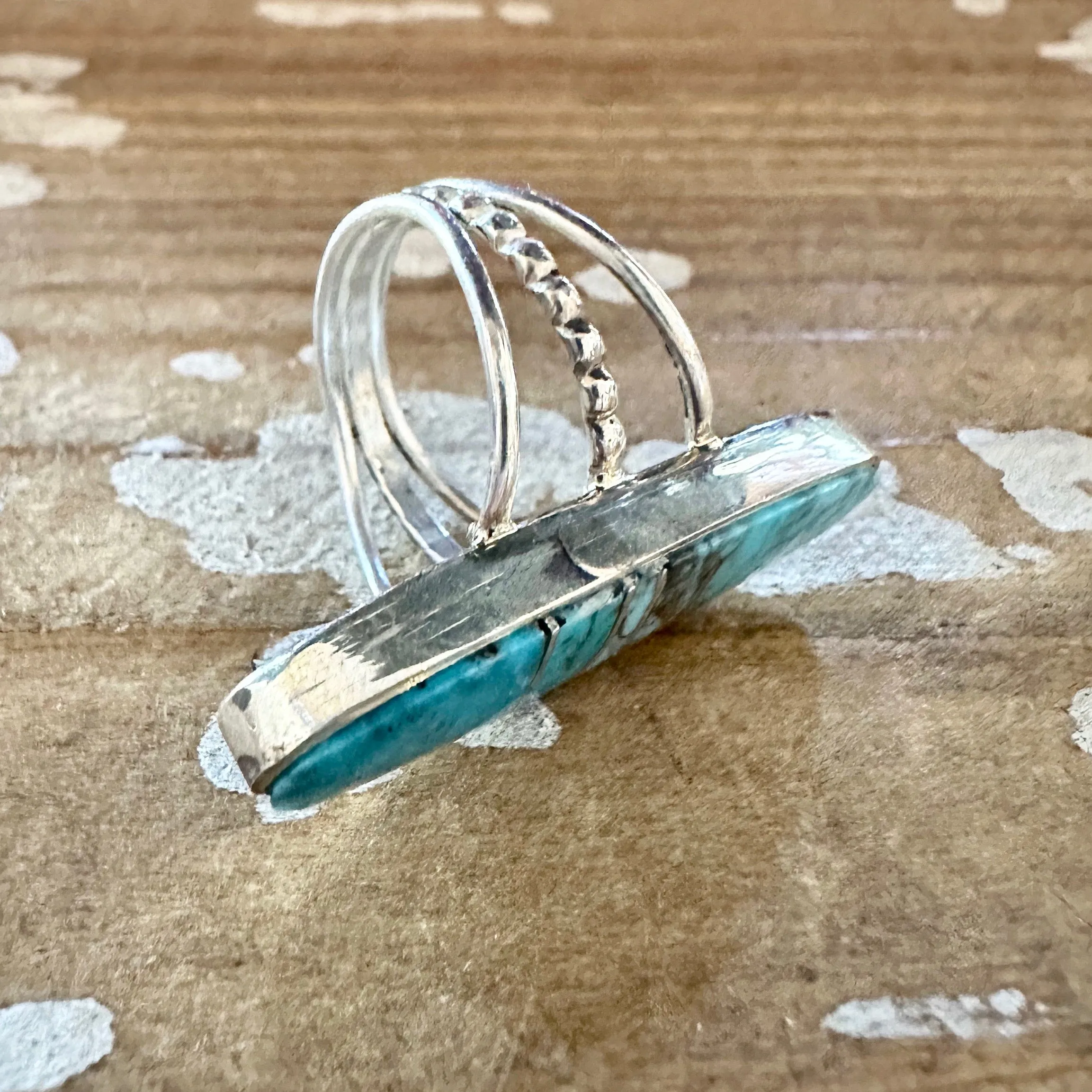 BLUE HORIZON Sterling Silver and Turquoise Inlay Ring by Harold Smith  Size 6 1/2