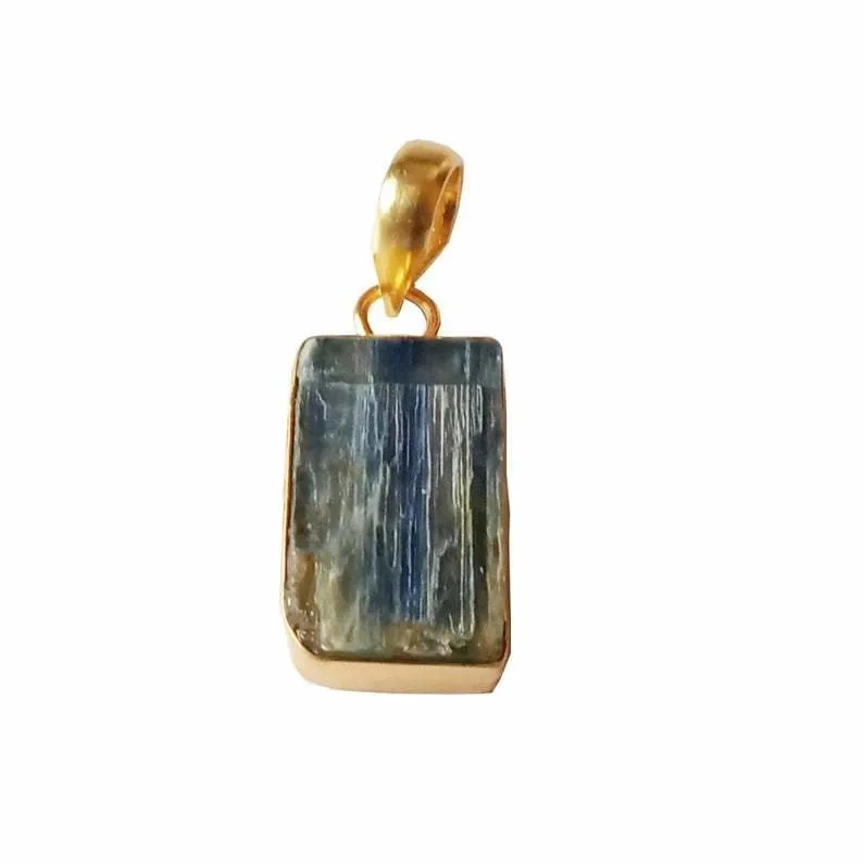 Blue Kyanite Gemstone Drop Pendant, 18K Gold Plated