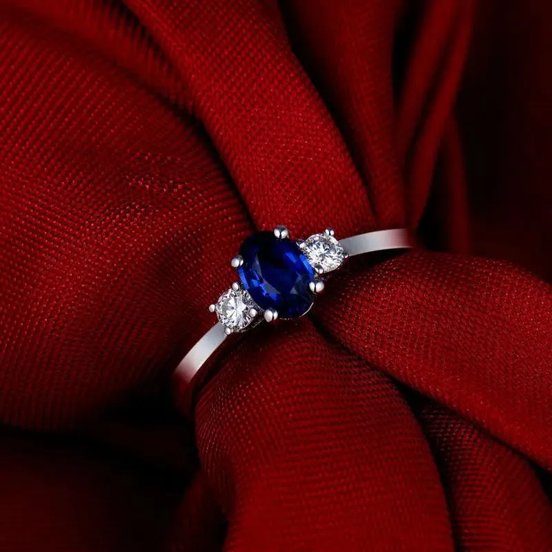 Blue Sapphire Finger Ring Charm Jewelry in 925 Sterling Silver - JPBCJ939