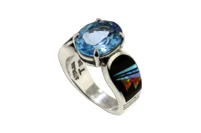 Blue Topaz Red Moon Ring by David Rosales