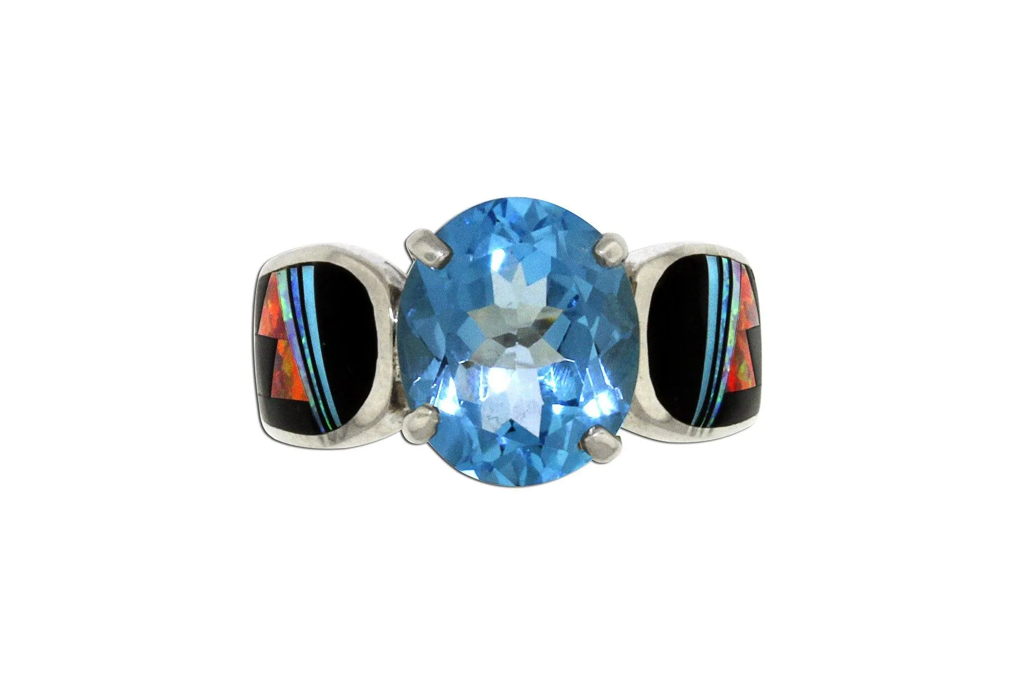 Blue Topaz Red Moon Ring by David Rosales