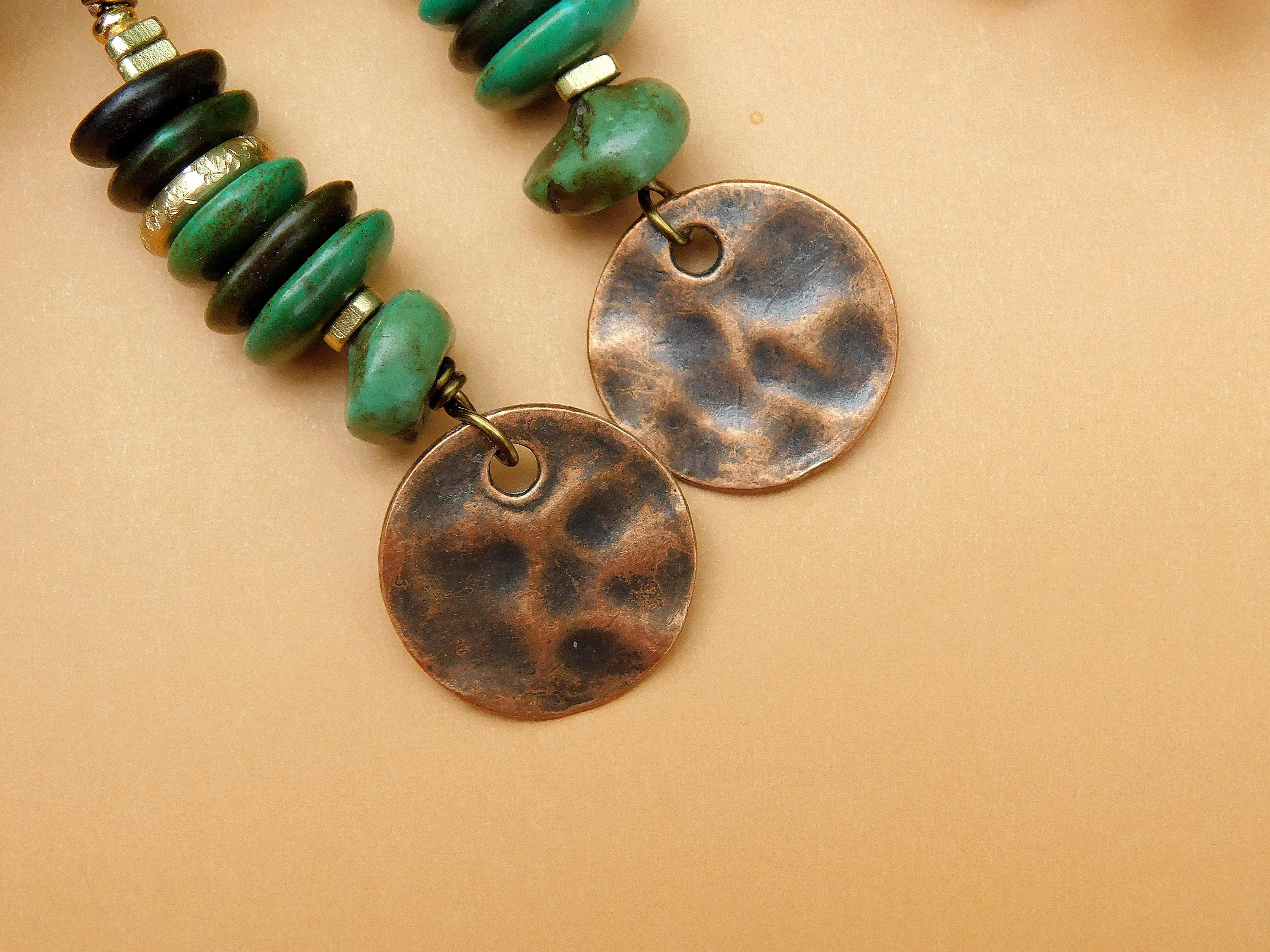 Boho Turquoise and Hammered Copper Charm Earrings