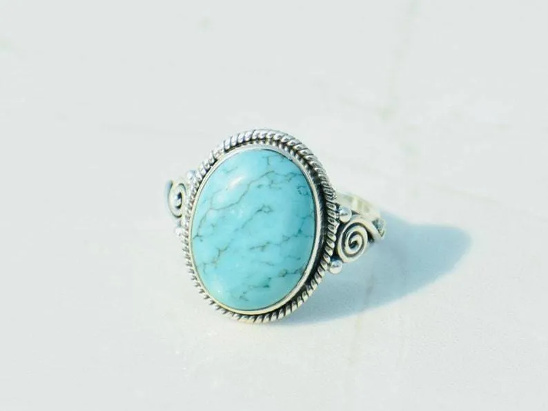 Boho Turquoise Sterling Silver Dainty Ring,Handmade Jewelry, Christmas Gift, For her