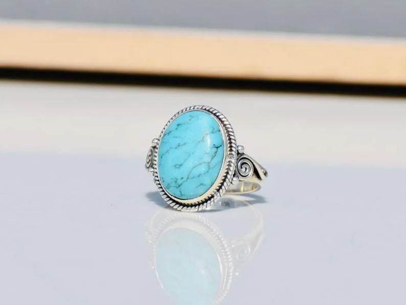 Boho Turquoise Sterling Silver Dainty Ring,Handmade Jewelry, Christmas Gift, For her